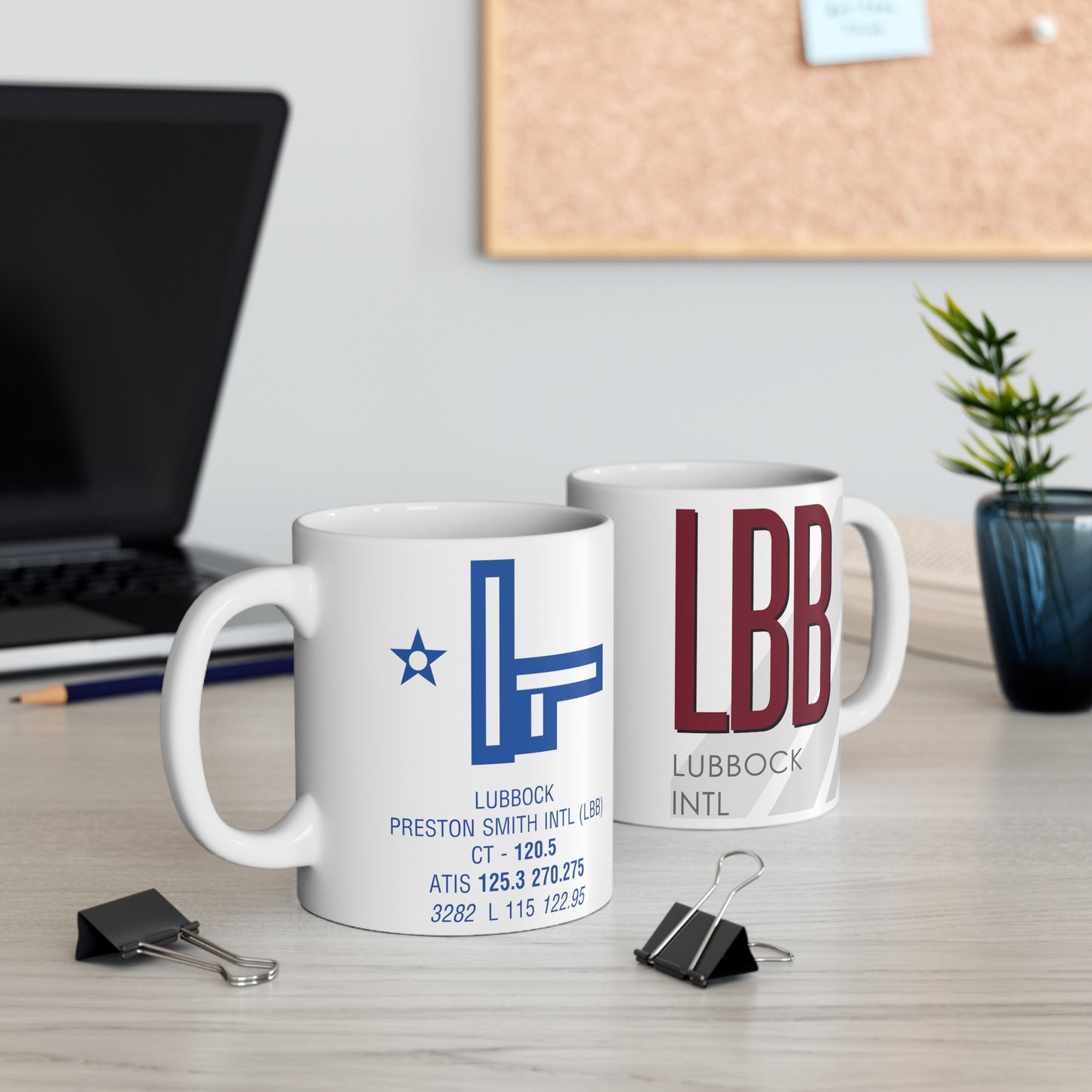 Lubbock Preston Smith Intl, LBB. 11oz Airport Mug (Magenta)