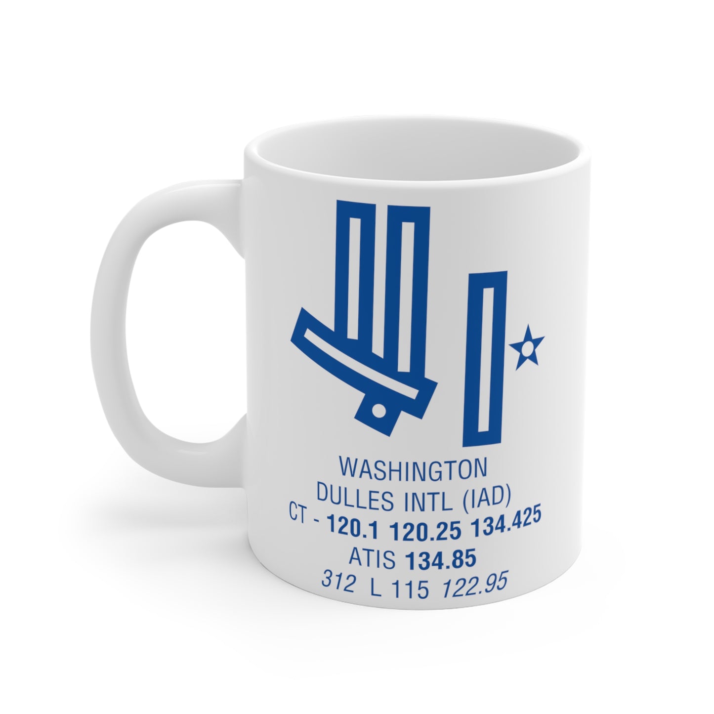 Washington Dulles Intl, IAD. 11oz Airport Mug (Cool Brown)