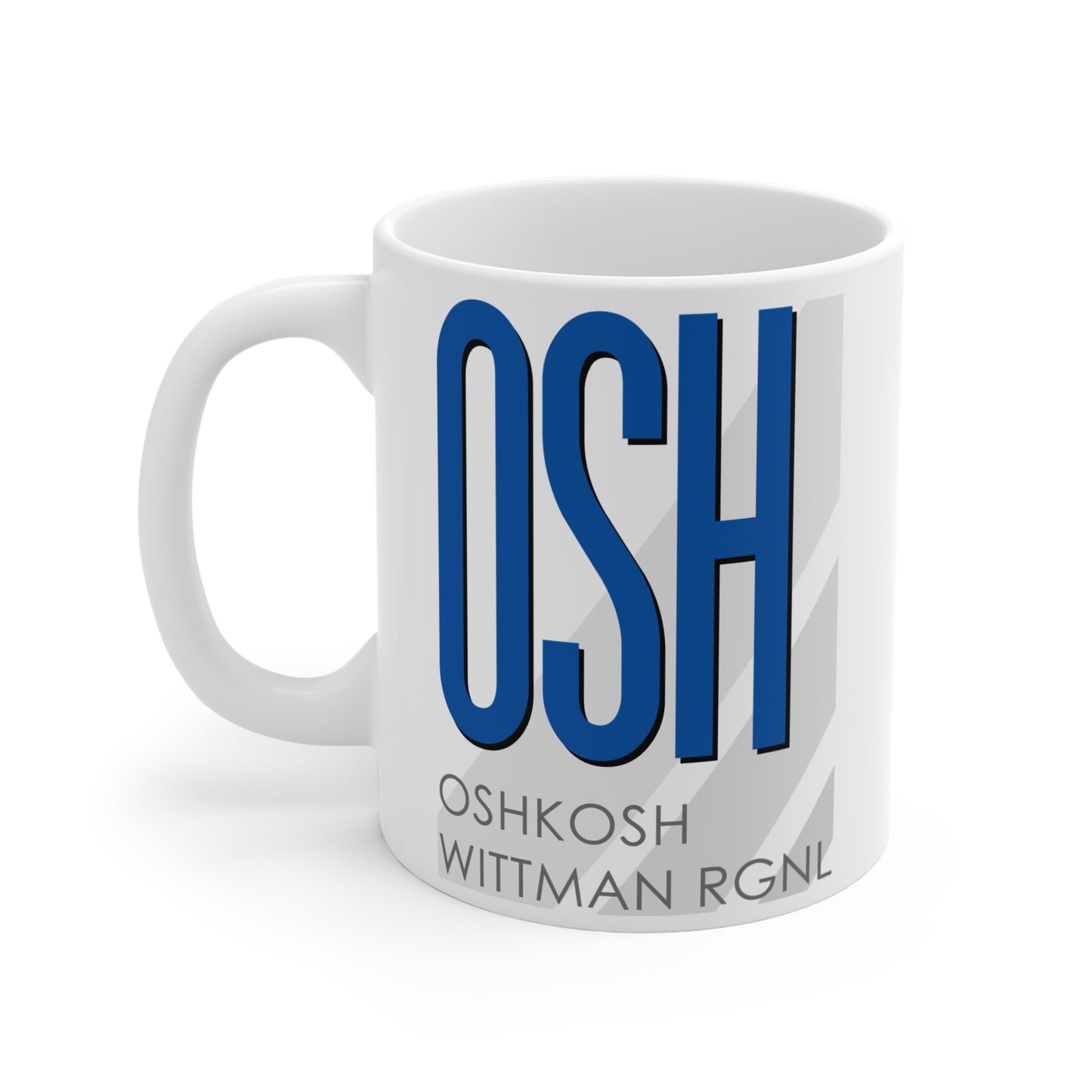 Oshkosh Wittman Rgnl, OSH. 11oz Airport Mug (Blue OSH)