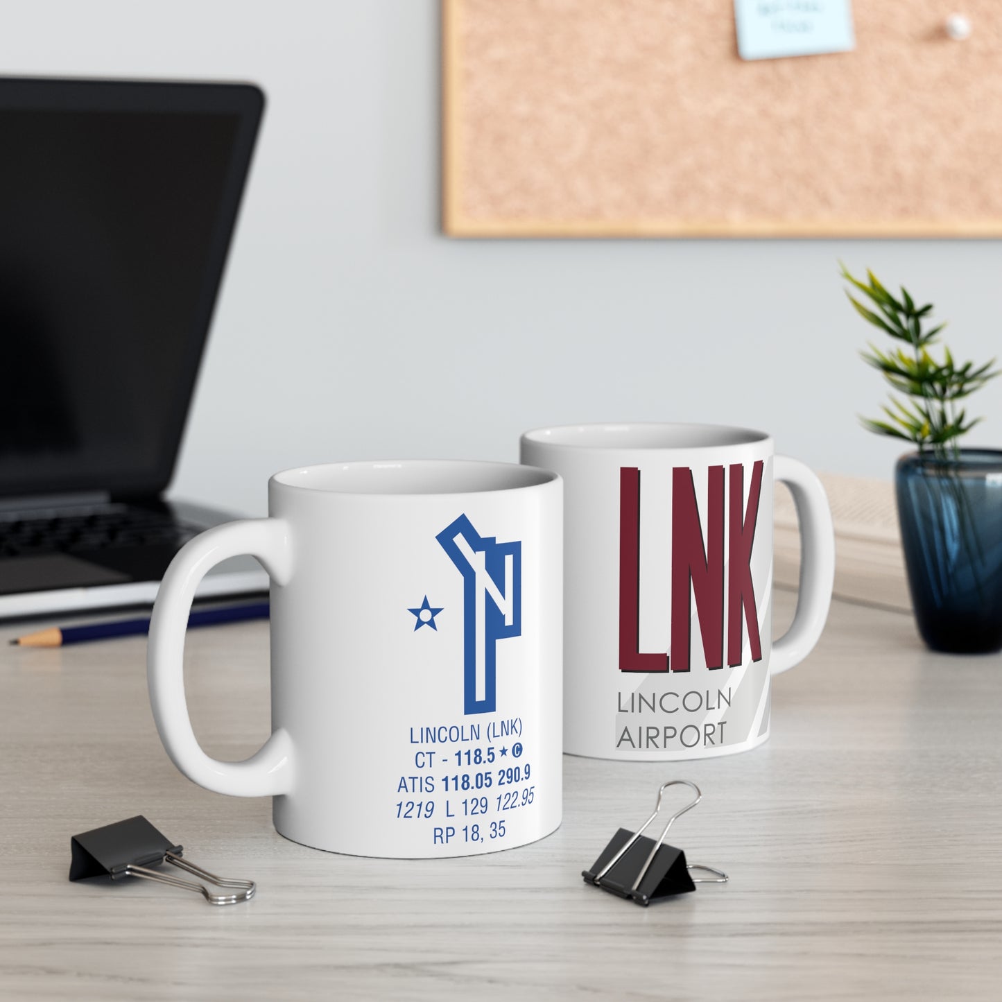 Lincoln Airport, LNK. 11oz Airport Mug (Magenta)