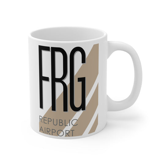 Republic Airport, FRG. 11oz Airport Mug (Cool Brown Stripes)