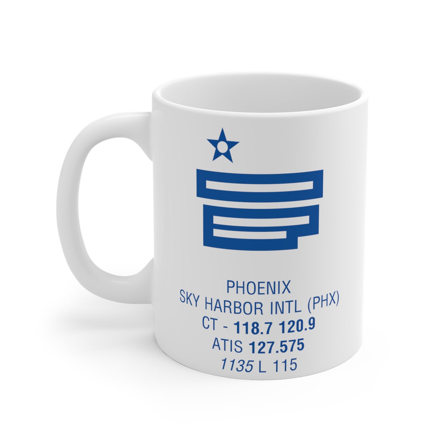 Phoenix Sky Harbor Intl, PHX. 11oz Airport Mug (Blue)