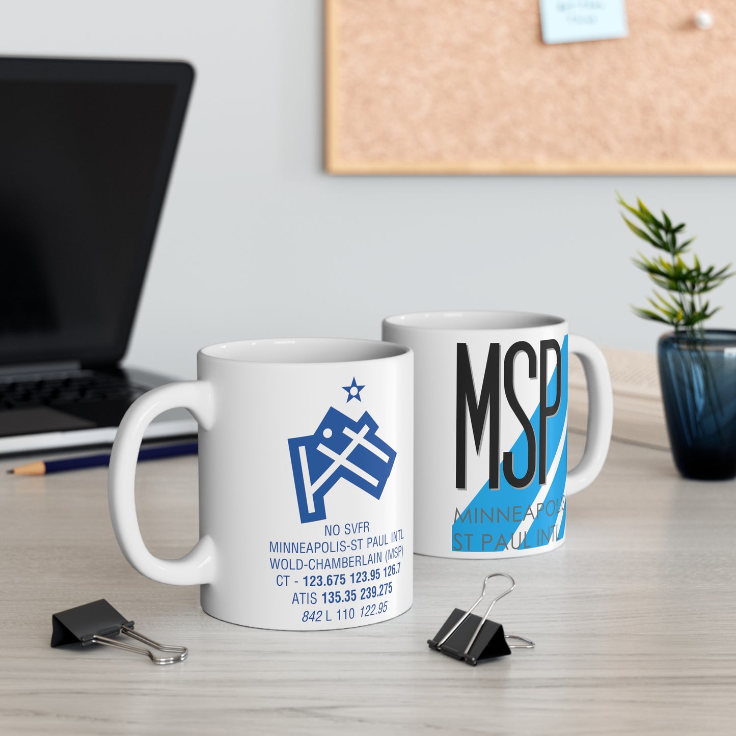 Minneapolis-St Paul Wold-Chamberlain Intl, MSP. 11oz Airport Mug (Blue)