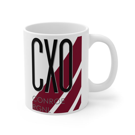 Conroe North Houston Rgnl, CXO. 11oz Airport Mug (Magenta Stripes)