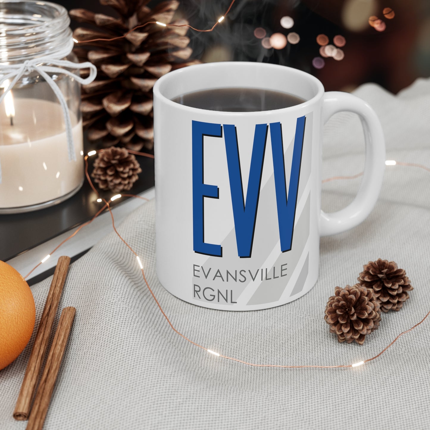 Evansville Rgnl, EVV. 11oz Airport Mug (Blue)