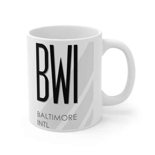 Baltimore-Washington Intl Thurgood Marshall, BWI. 11oz Airport Mug (White)