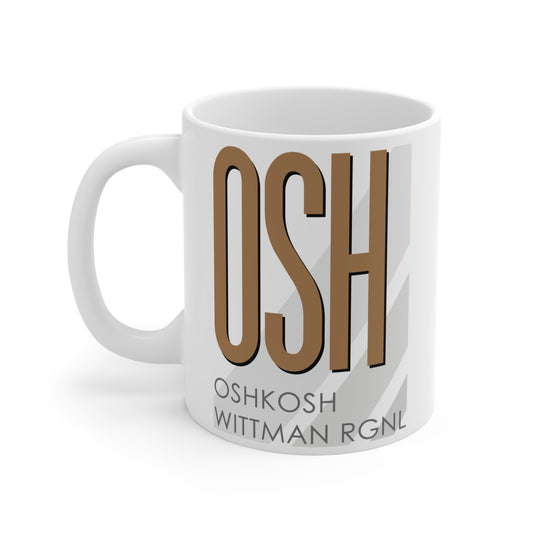 Oshkosh Wittman Rgnl, OSH. 11oz Airport Mug (Brown OSH)