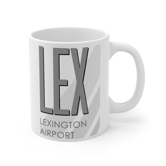 Lexington Blue Grass Airport, LEX. 11oz Airport Mug (Gray)