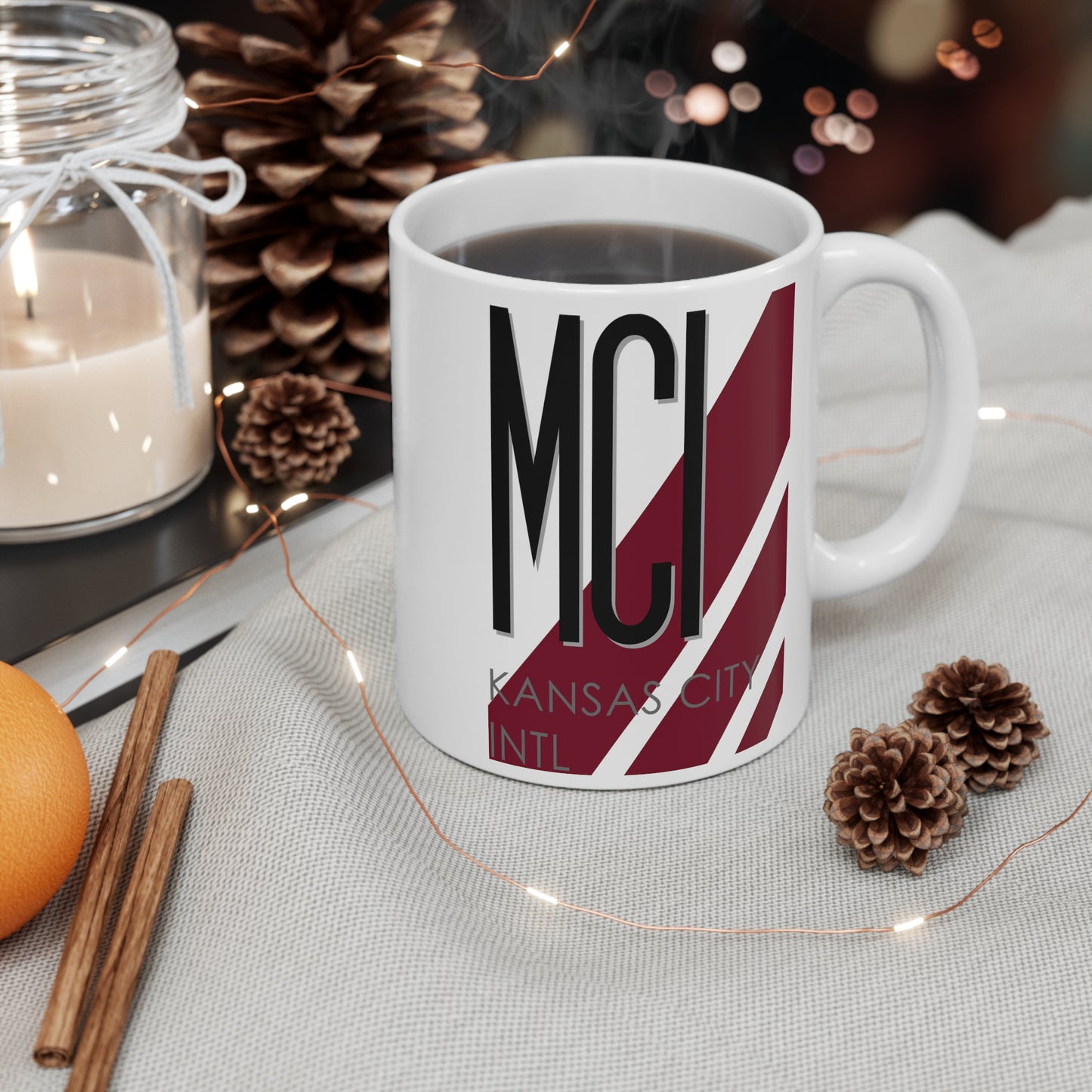 Kansas City Intl, MCI. 11oz Airport Mug (Magenta)