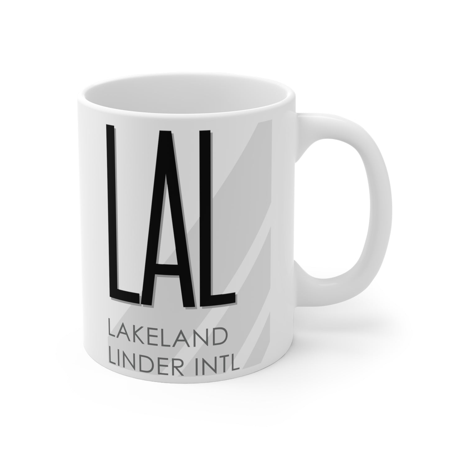 Lakeland Linder Intl, LAL. 11oz Airport Mug (Gray Stripes)