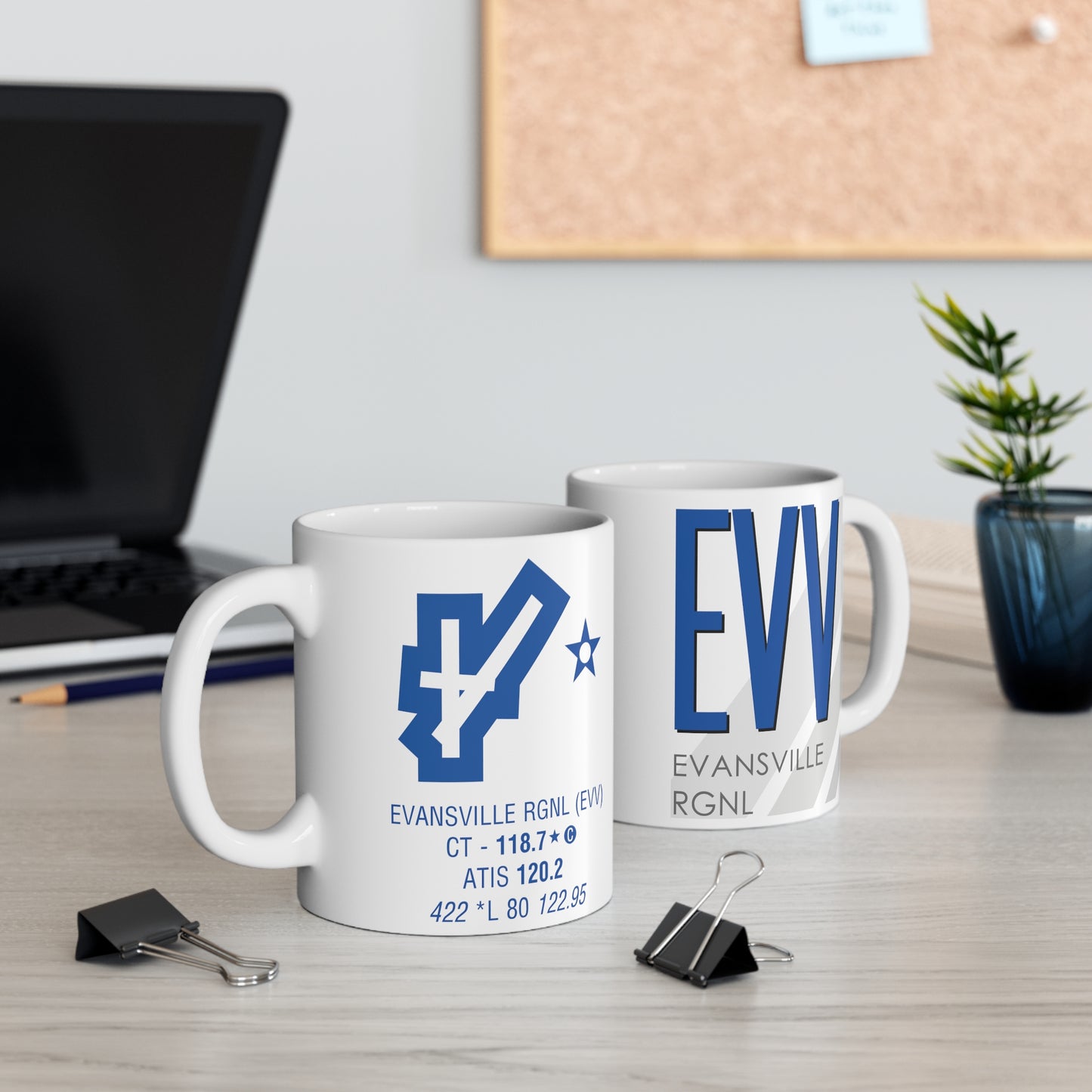 Evansville Rgnl, EVV. 11oz Airport Mug (Blue)