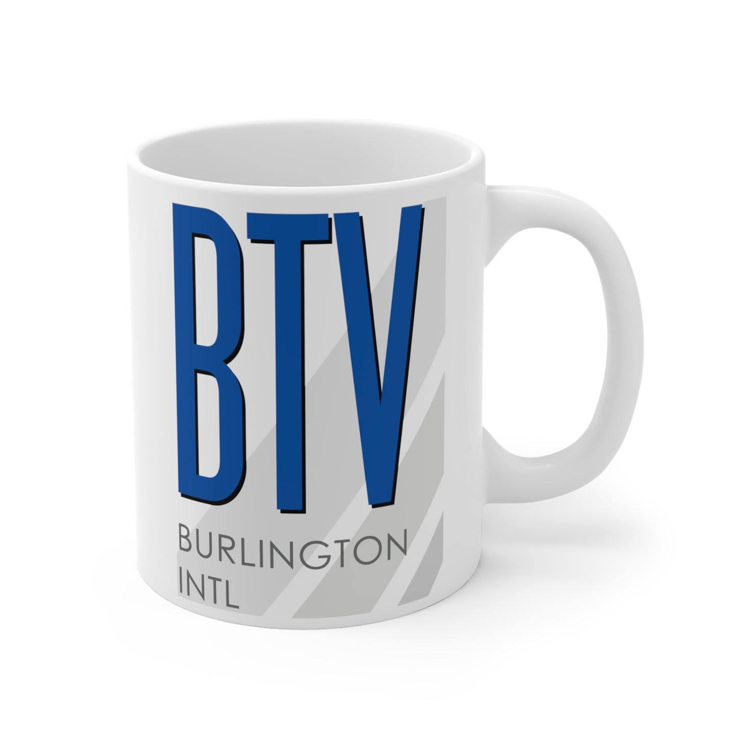 Patrick Leahy Burlington Intl, BTV. 11oz Airport Mug (Blue)